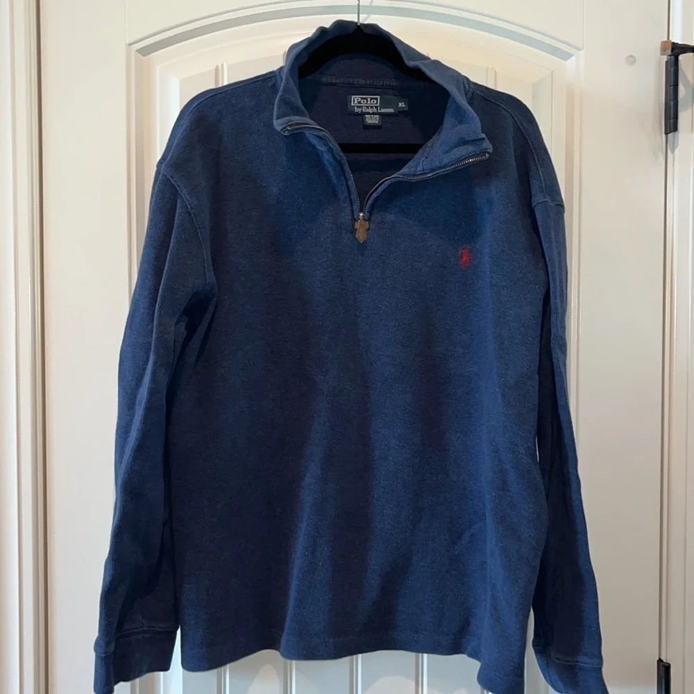 Polo Ralph Lauren navy 1/4 zip cotton sweater XL preppy red horse quarter zip
